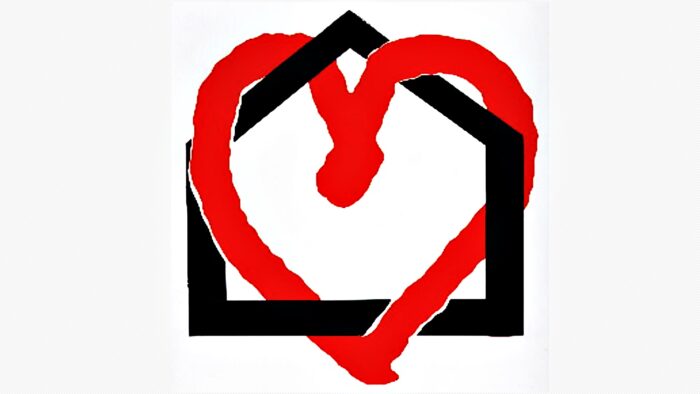 Logo Środowiskowego Domu Pomocy - prosty rysunek dwóch skomponowanych kształtów: czarnego domku i czerwonego serduszka.