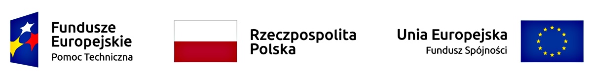 Trzy logotypy ułożone w poziomie. Od lewej: "Fundusze Europejskie Pomoc Techniczna", "Rzeczpospolita Polska", Unia Europejska Fundusz Spójności".