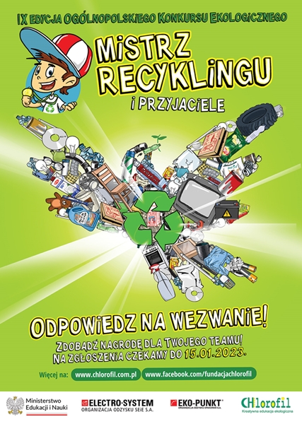 plakat informacyjny Konkursu Mistrz Recyklingu i przyjaciele