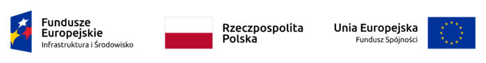 Poziomy pasek z trzema logotypami. Od lewej: Fundusze Europejskie Infrastruktura i Środowisko, Rzeczpospolita Polska, Unia Europejska Fundusz Spójności.