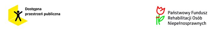 Dwa logotypy ustawione poziomo. Z lewej o treści "Dostępna przestrzeń publiczna", z prawej "Państwowy Fundusz Rehabilitacji Osób Niepełnosprawnych".