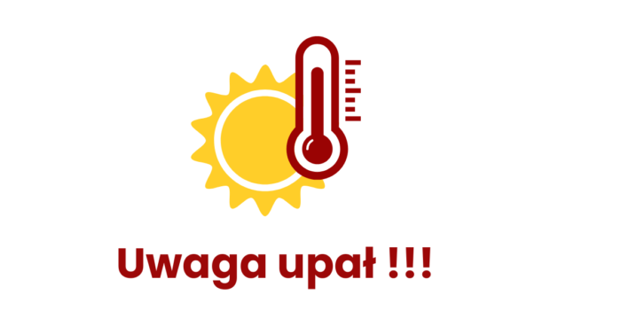 baner informacyjny przedstawia słońce z termometrem. Grafika jest podpisana hasłem Uwaga upał